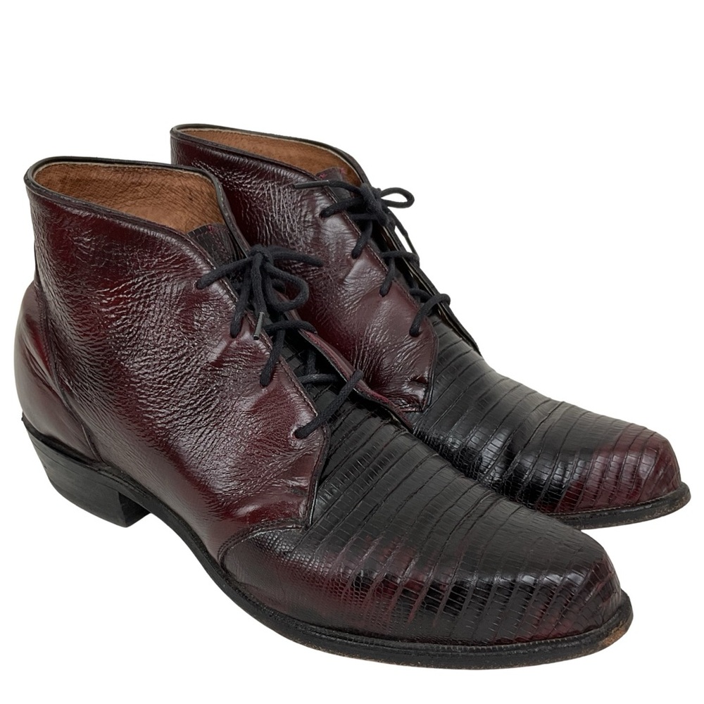 Vintage Tony Lama Lace Up Western Boots Women’s 7M Lizard Embossed Leather